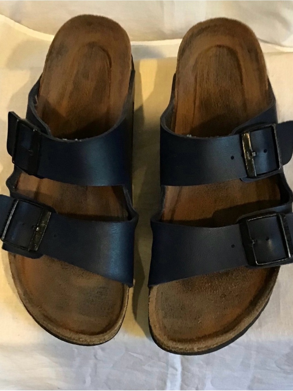 Birkenstock Women's Double-Buckle Navy Slide Sandals